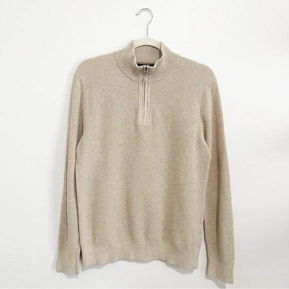 Banana Republic Other - Banana Republic Men's Waffle Knit Half Zip Cotton Sweater Pullover Oatmeal Sz M